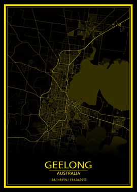 Geelong Yellow Black Map