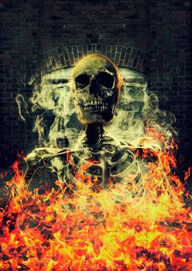 Flaming Human Skull