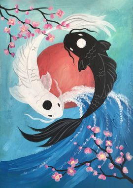 Black and White Yin and Yang Koi Fish - Yin And Yang - Posters and