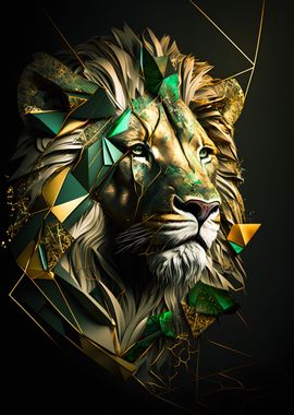 Abstract Gold Green Lion