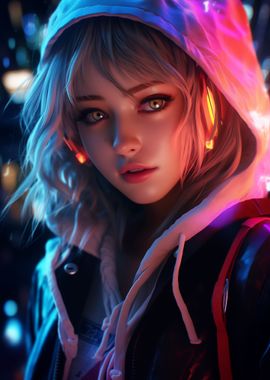 Cute Manga Girl Neon Light