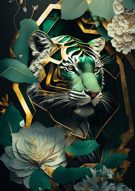 Abstract Gold Green Tiger