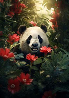 Cute Panda Jungle Flowers