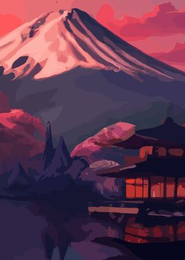 Red Japanese Mountain