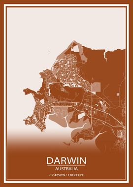 Darwin Australia Brown Map