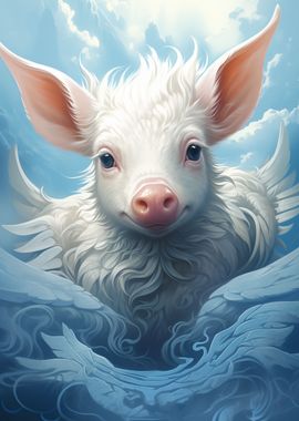 Cute Blue Icy Pig Angel