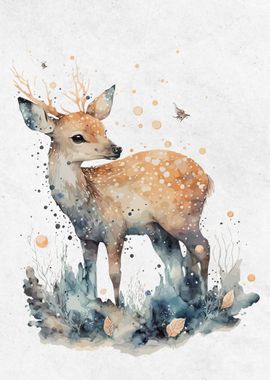 Watercolor Animal Art Deer