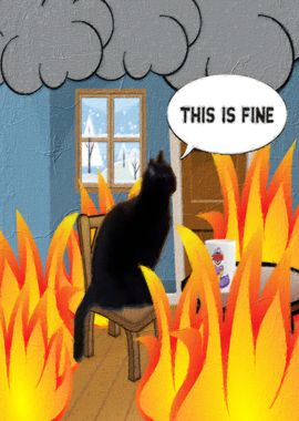 This is fine meme pin - Cat with flames 29x25mm