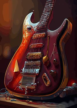 Electric Guitar Oil Paint' Poster, picture, metal print, paint by