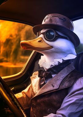 Funny Duck drive a car