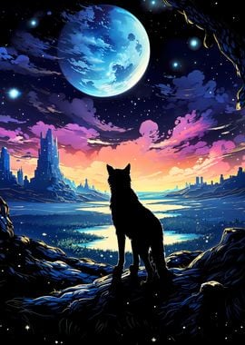 Lone Wolf Fantasy Sunset