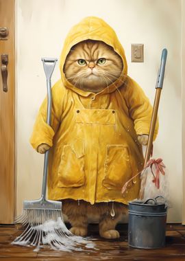 Fat Cat Cleaning Bathroom