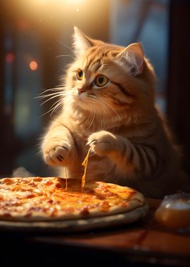 Funny Cat Eats Pizza