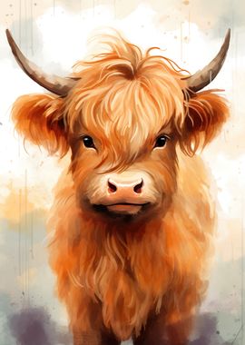 Watercolor Highland Cow