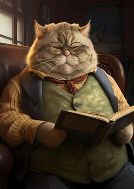 Fat Cat reading Book Cute