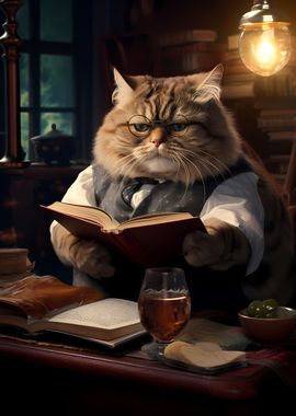 Fat Cat reading Book Cute