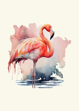 Pink Watercolor Flamingo