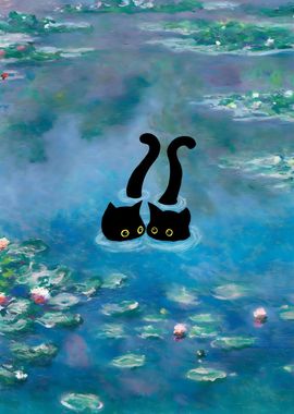 Monet Waterlilies Cat