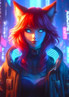 Fox Girl Blue Neon Anime