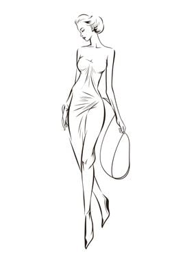 Elegant Woman Line Drawing