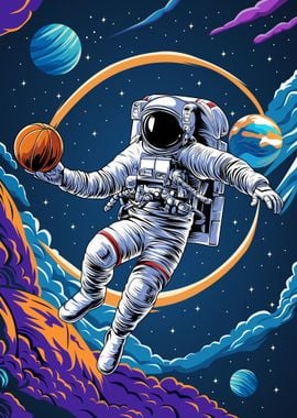 Astronaut playing sketball