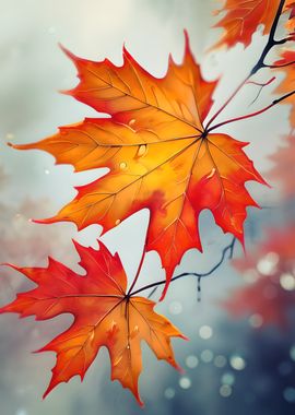 Autumn red leaves on alley