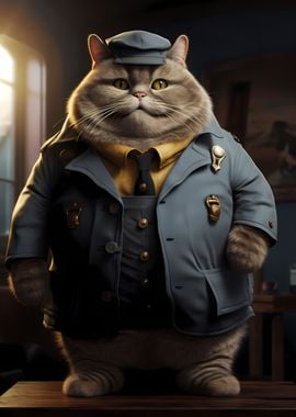 fat cat police officer pet