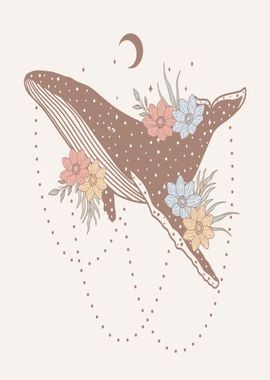 whale with flowers art