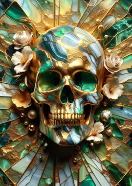 Abstract Floral Gold Skull