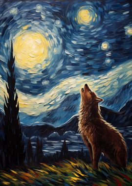 Howling Wolf Starry Night