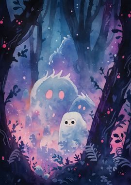 Cute watercolor monsters