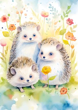 Hedgehogs Watercolor