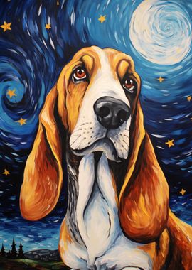 Basset Hound Starry Night