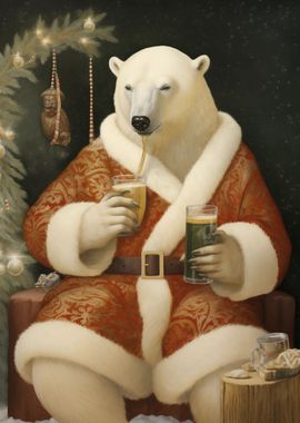 Xmas bear drink beer