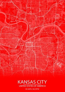 Kansas City Red White Map