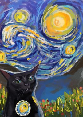 zone out cat starry night 