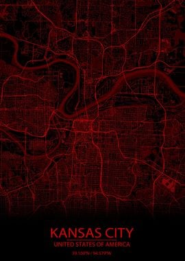 Kansas City Black Red Map