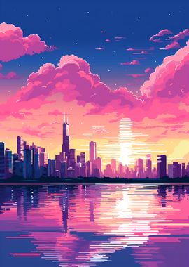 Chicago Sunset Pixel Art