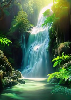 Waterfall in Forest Nature