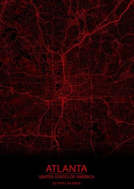 Atlanta USA Red Black Map