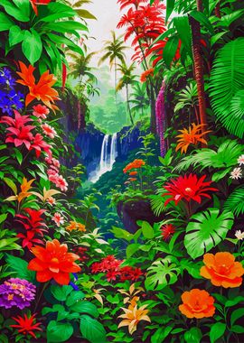 Lush Jungle With Waterfall