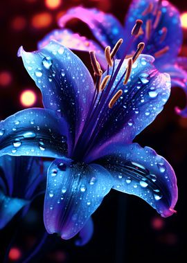 Lily Flower Neon Cosmic