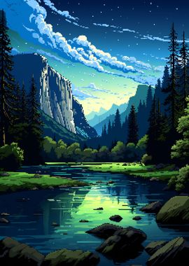 Yosemite Lake Pixel Art