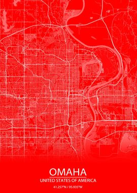 Omaha USA Red White Map