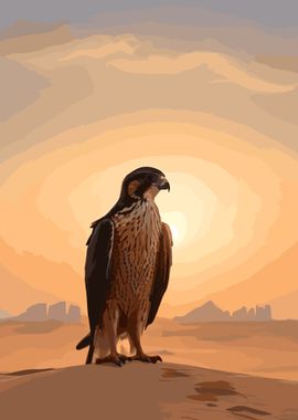 A Saker Falcon in front of