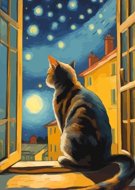 Starry Night Cat 