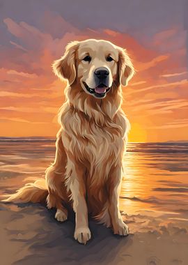 Golden Retriever sunset 