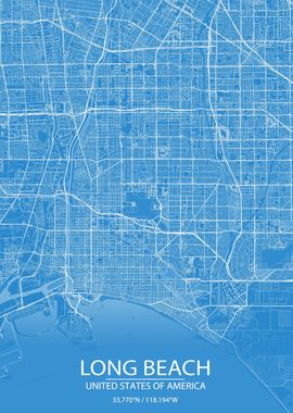 Long Beach CA US Blue Map