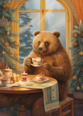 Vintage Xmas Bear with Tea