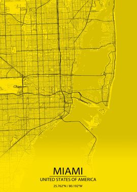 Miami USA Yellow Black Map